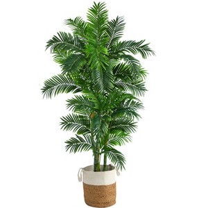 Nearly Natural 6-ft Curvy Parlor Artificial Palm Tree in Handmade Natural Jute and Cotton Planter - 1 of 4