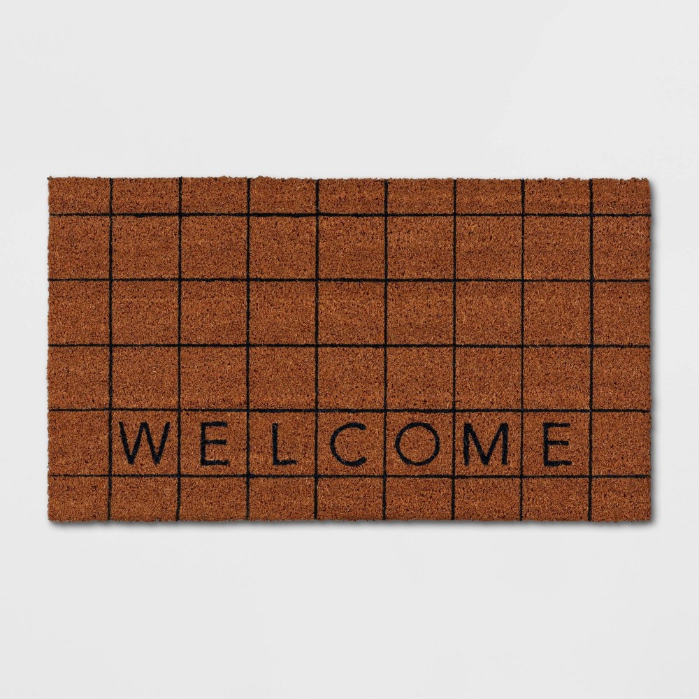 Photos - Doormat 1'4"x2'4" Welcome Grid Rectangular Outdoor Door Mat Black - Room Essential