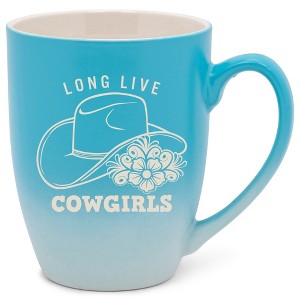 100 North Floral Western Hat 10 Ounce Blue and White Two Toned Ombre, Comfortably Fits Your Hands, Ceramic Tea Coffee Cup Mug, Long Live Cowgirls - 1 of 1