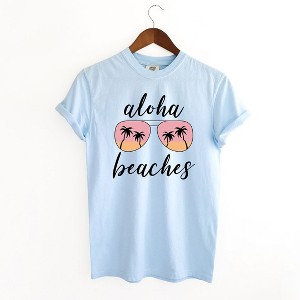 Simply Sage Market Women's Aloha Beaches Sunglasses Short Sleeve Garment Dyed Tee - 1 of 2