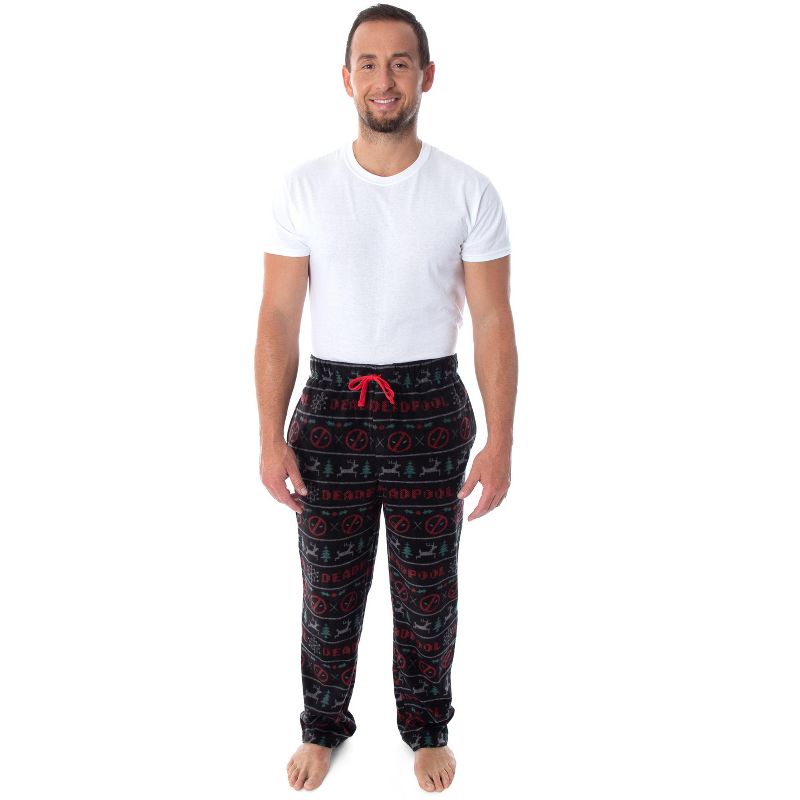 Marvel Men's Deadpool Christmas Ugly Sweater Fleece Sleep Pajama Pants Ugly Deadpool Sweater, 4 of 5
