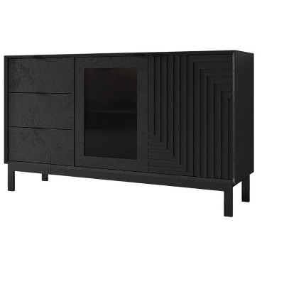 HomeRoots 31" Black Wood Accent Cabinet With LED With Single Door And Three Drawers