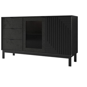 HomeRoots 31" Black Wood Accent Cabinet With LED With Single Door And Three Drawers - 1 of 4