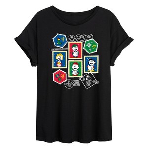 Women's - Peanuts - Christmas Stamps Oversized Graphic T-Shirt - 1 of 4