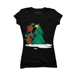 Junior's Design By Humans Christmas Tree Turtle By moredesignsplease T-Shirt - 1 of 3
