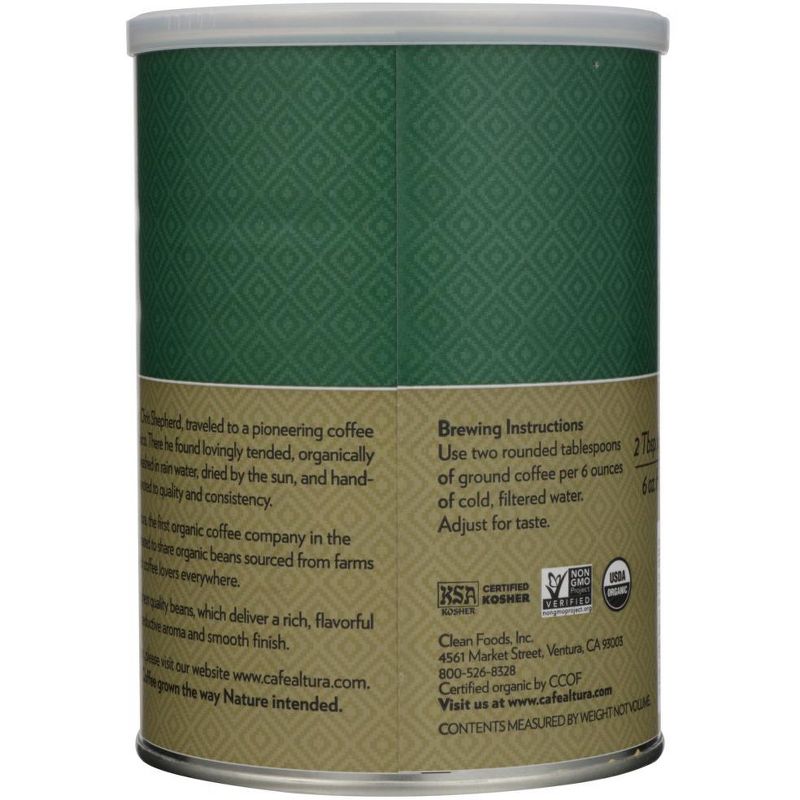 Cafe Altura Organic Ground Coffee Regular Roast - Case of 6/12 oz Canisters, 3 of 6