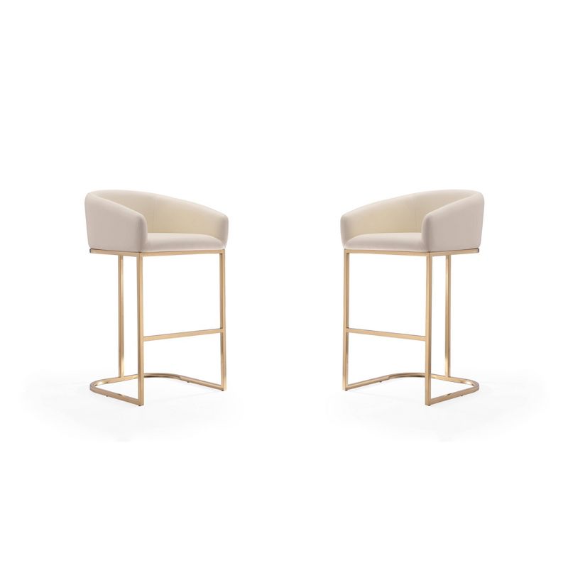 Set of 2 Louvre Upholstered Stainless Steel Barstools Cream - Manhattan Comfort - Manhattan Comfort, 1 of 10