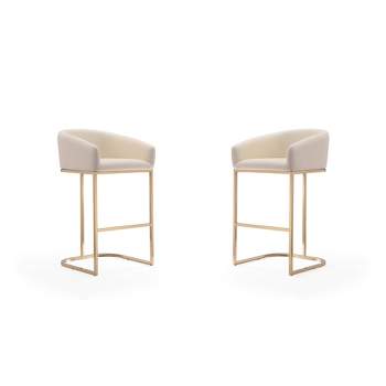 Set of 2 Louvre Upholstered Stainless Steel Barstools Cream - Manhattan Comfort - Manhattan Comfort