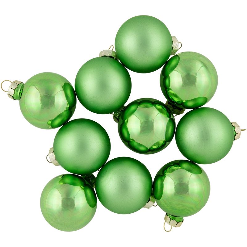 Northlight 10pc Shiny and Matte Glass Ball Christmas Ornament Set 1.75" - Grass Green, 1 of 6
