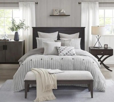 8pc Queen Essence Oversized Cotton Clipped Jacquard Comforter Set With Euro  Shams And Throw Pillows Bedding Set Gray - Madison Park : Target