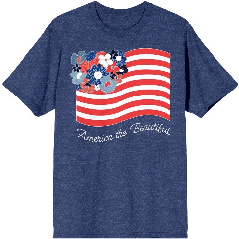 Americana America The Beautiful Flowers Men's Navy Heather T-Shirt, -Small