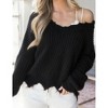 Women's V Neck Pullover Sweater Oversized Long Sleeve Loose Knit Top - 4 of 4