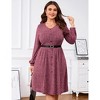 Coolmee Womens Plus Size Fall Long Sleeve Ribbed Knit Dresses Casual V Neck Knee Length Button Down Winter Sweater Dress with Belt - 2 of 4
