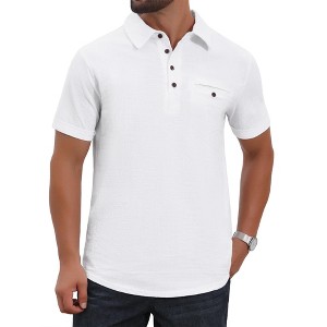 INSPIRE CHIC Men's Linen Chest Pocekt Short Sleeve Casual Hawaiian Beach Polo Shirts - 1 of 4