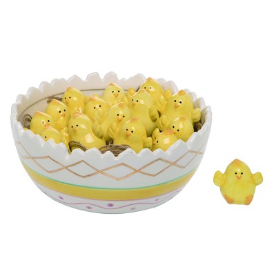 Transpac Easter Mini Chicks in a Bowl Dolomite Salt and Pepper Shakers Collectables Yellow 9.5 in. Set of 17