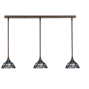 Toltec Lighting Any 3 - Light Chandelier in  Bronze with 7" Blue Mosaic Art Glass Shade - 1 of 1