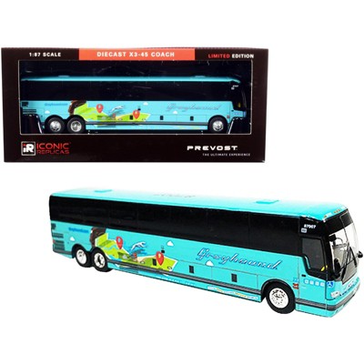 Prevost X3-45 Coach Bus "Dallas" "Greyhound Go Far" Turquoise 1/87 (HO) Diecast Model by Iconic Replicas