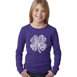 LA Pop Art Girl's Word Art Long Sleeve - Feeling Lucky - 1 of 4