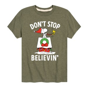 Boys' - Peanuts - Snoopy and Woodstock Christmas Skating Short Sleeve Graphic T-Shirt - 1 of 4