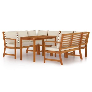 vidaXL Outdoor Dining Set with Cushions - 7 Piece Acacia Solid Wood - Modular Patio Furniture - Comfortable Seating with Rectangle Table and Cushions. - 1 of 4