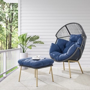 Outdoor PE Wicker Egg Chair with Ottoman for Balcony - 1 of 4