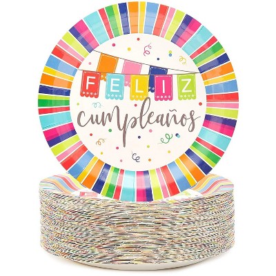 Sparkle and Bash 80-Pack Feliz Cumpleanos Disposable Paper Plates Birthday Party Supplies 9 In