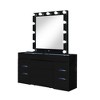 HomeRoots 62" Black Wood And Glass Six Drawer Vanity Table With Mirror Seating And Lights - 4 of 4
