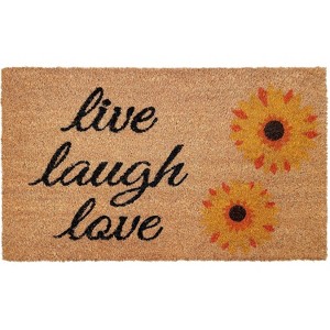 HomeRoots 17" X 29" Natural Yellow And Black Floral Live Love Laugh Outdoor  Coir Door Mat - 1 of 4