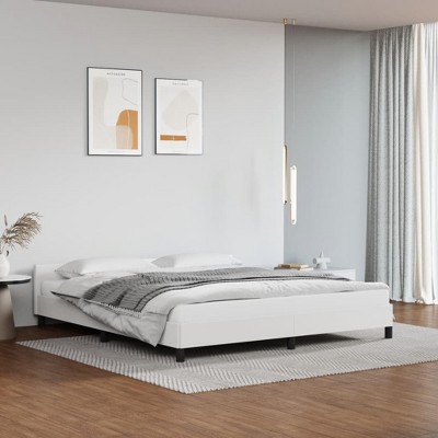 vidaXL Faux Leather Bed Frame with Headboard, Modern King Size White, Engineered Wood Construction