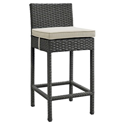 Sojourn Outdoor Patio Wicker Sunbrella Bar Stool in Antique Canvas Beige - Modway