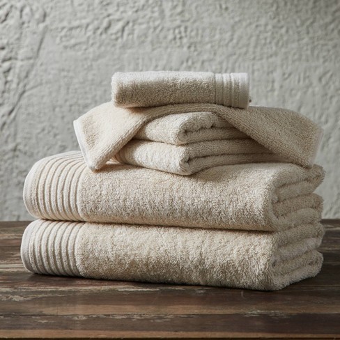 6pc Ringspun Cotton Plush Assorted Bath Towel Set Oatmeal - Isla Jade
