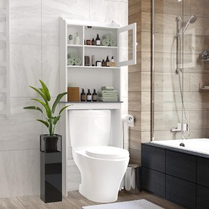 Over The Toilet Storage Cabinet with Adjustable Shelf and Door, Bathroom Space Saver Organizer Above Toilet, Free Standing Toilet Rack - 1 of 4