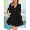 Thigh Slit Beach Cover Up Dress for Bikini Semi Sheer Lightweight V Neck One Size Fit All Cover Ups Stretchy Elasticwaist Ruffle Cuff Beach Dress - 3 of 4