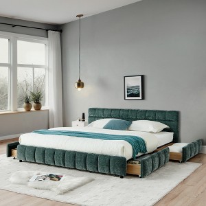 GDFStudio Abbott Queen Size Tufted Chenille Upholstered Bed with Drawer and Headboard - 1 of 4