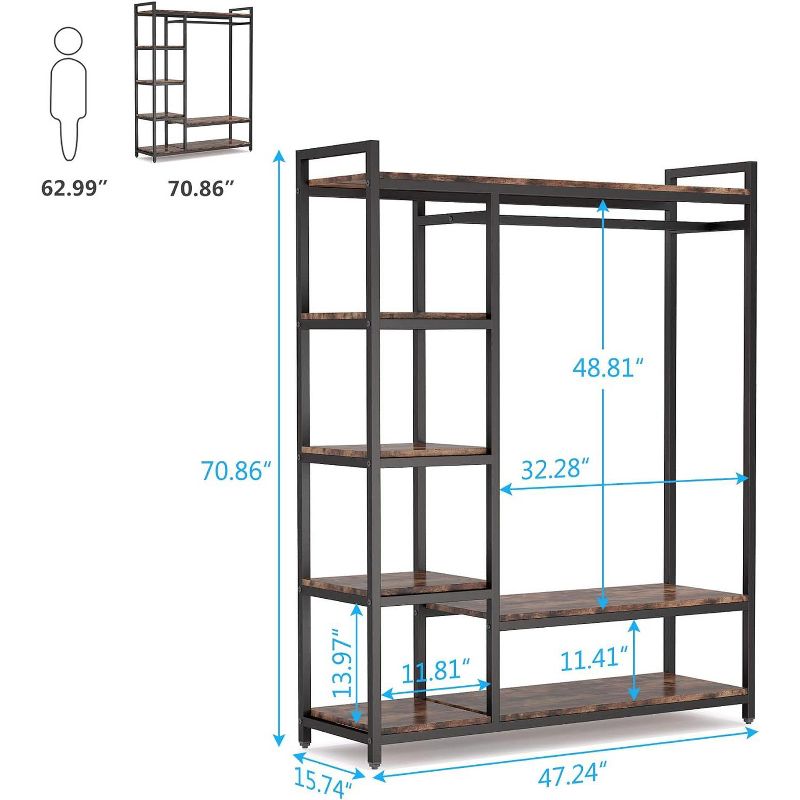 Tribesigns Freestanding Closet Organizer, Heavy Duty Clothes Closet, Portable Garment Rack with 6 Shelves and Hanging rod, 3 of 9