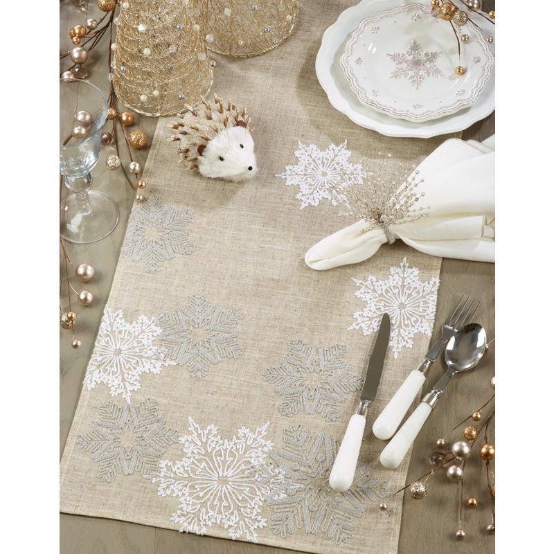 Saro Lifestyle Embroidered Snowflake Design Table Runner, 3 of 4