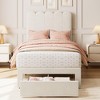 Coucheta Twin Bed Frame with Storage & Headboard, Velvet Upholstered (Color: Flannel White) - 3 of 4