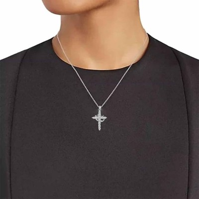 Clotth Rotatable Crown Cross Pendant Necklace, 18k Gold Plated Cross Necklace with Rotatable Crown, Diamond Cross Necklace for Women
