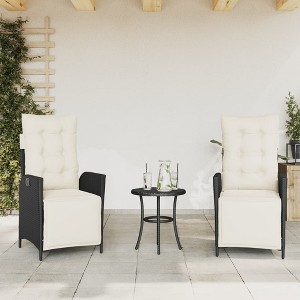 vidaXL Reclining Patio Chairs 2 pcs with Footrest Black Poly Rattan - 1 of 4