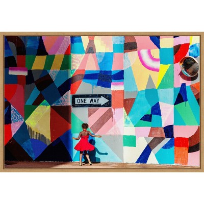Amanti Art One Way Street Sign with Girl in Red Dress by Gloria Salgado Gispert Canvas Wall Art Print Framed 23 x 16-in.