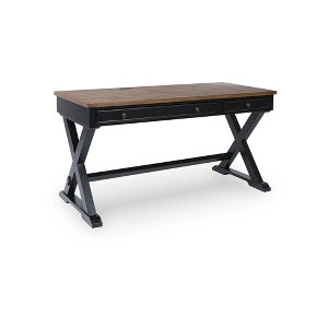 Signature Design by Ashley Wildenauer Home Office Desk - Rich Brown Butcher Block Top with Satin Black Base - 1 of 4