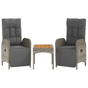 vidaXL Adjustable Patio Reclining Chairs with Table - Durable Gray Poly Rattan - Easy Clean Solid Acacia Wood Tabletop - Weatherproof & Easy Assembly - 1 of 4