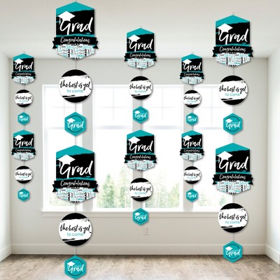 Big Dot of Happiness Teal Graduation Party DIY Dangler Backdrop - Hanging Vertical Decorations - 30 Pieces