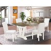 HomeStock 5-Pc Distressed Jacobean Finish Solid Wood Top Dining Table with 4 Parson Chair - 2 of 4