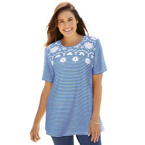 Woman Within Women's Plus Size Striped Tee - 1 of 4
