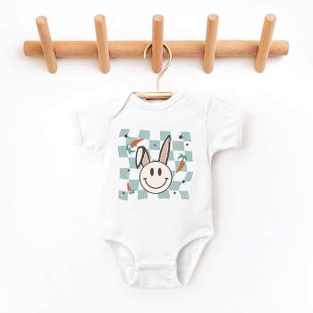 The Juniper Shop Checkered Smiley Easter Bunny Baby Bodysuit