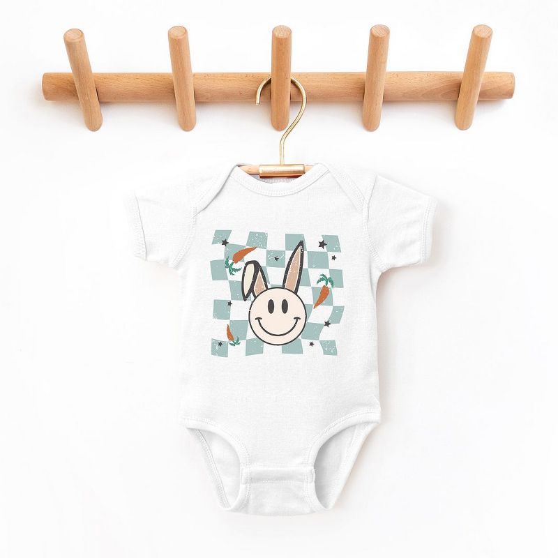 The Juniper Shop Checkered Smiley Easter Bunny Baby Bodysuit, 1 of 3
