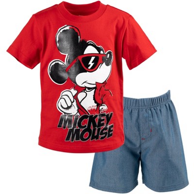 Disney Mickey Mouse Toddler Boys T-Shirt and Shorts Outfit Set Red/Blue 3T
