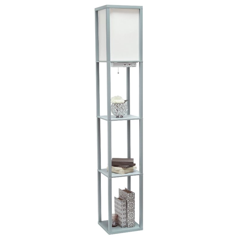 Floor Lamp Etagere Organizer Storage Shelf with 2 USB Charging Ports and Linen Shade - Simple Designs, 5 of 12
