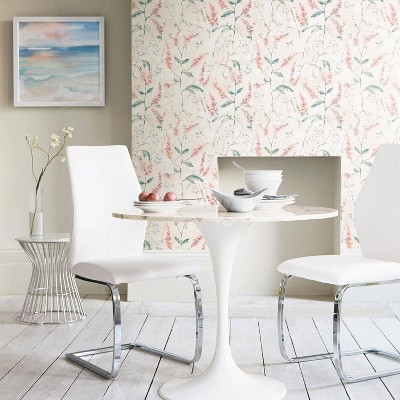 Coral Floral Sprig Self-Adhesive Removable Wallpaper Roll